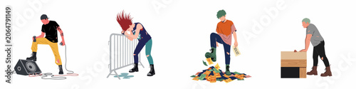 Photos Flat vector illustration set of diverse punk and heavy metal music subculture characters isolated on a white background