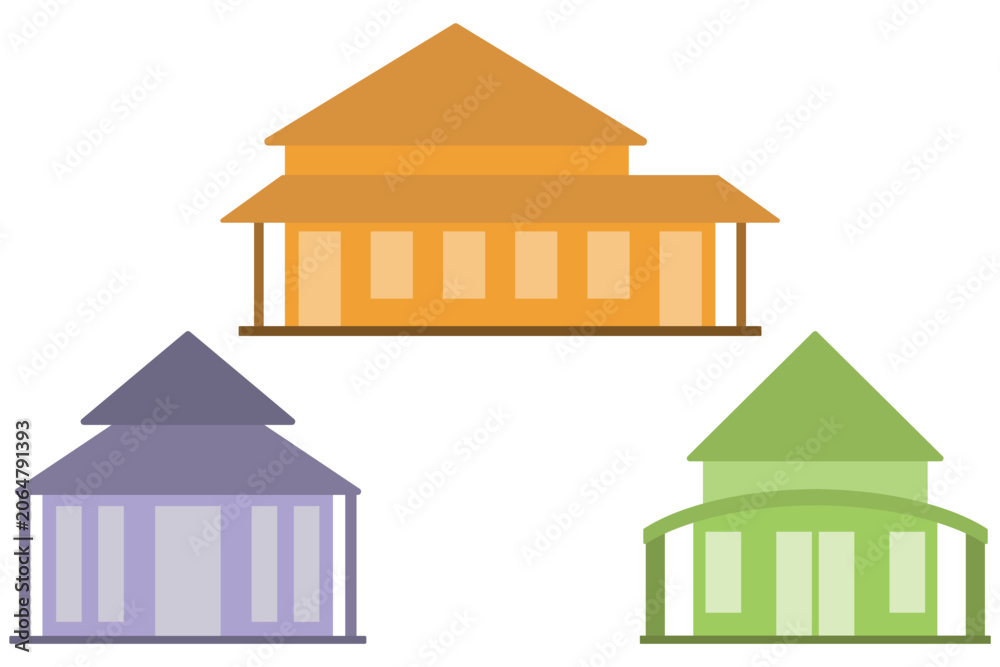 Fototapeta premium Three Colorful House Building Illustration