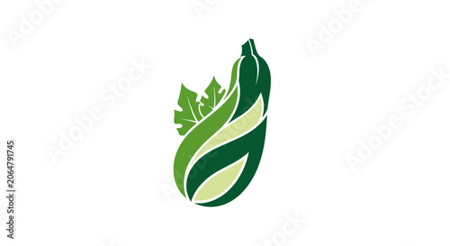 Billede på lærred Green zucchini squash vector icon with leaves.