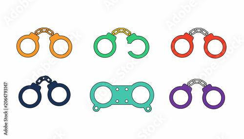 Photos Colorful handcuff icons, prison restraint symbols, law enforcement graphics, col