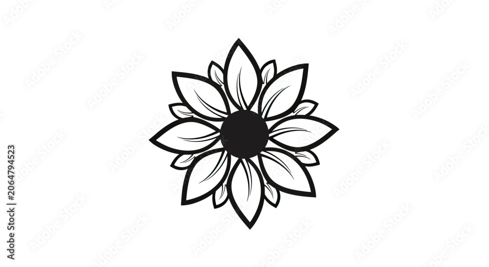 Fototapeta premium Hand drawn black and white sunflower icon