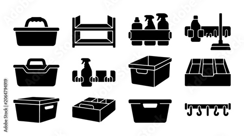 Foto Cleaning Supplies Storage Solutions, Household Organization Icons, Storage Bins