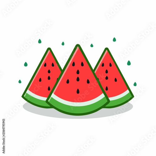 Three Slices of Watermelon with Seeds