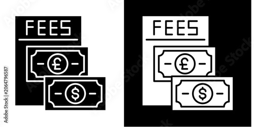 Fees Payment  Icon Set White Glyph Style Collection