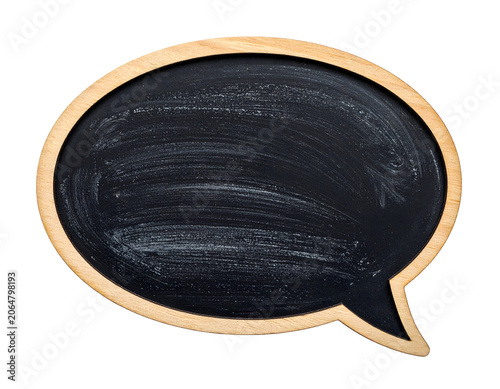 Speech bubble chalkboard empty with wooden frame for copy space and text, isolated on transparent background
