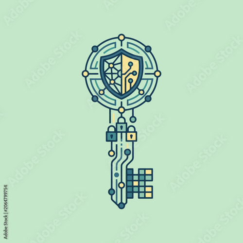 A digital key icon represents secure network data protection