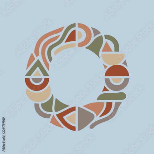A circular frame made of abstract geometric shapes and patterns