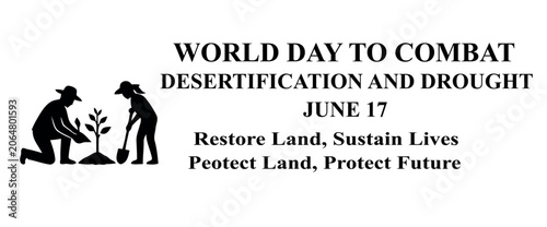 Quadro su tela World Day to Combat Desertification and Drought banner with farmers planting a t