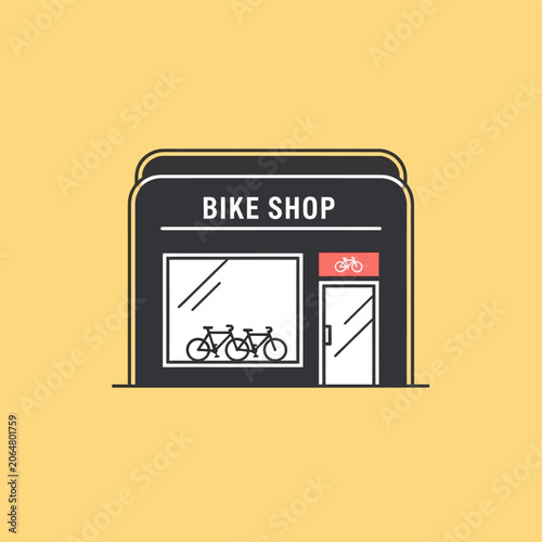 Modern Flat Design Bike Shop Facade with Bicycles