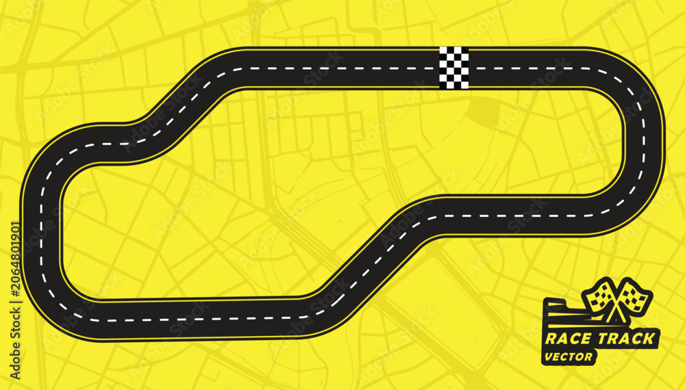 Obraz premium Road track or Race track isolated on yellow background.