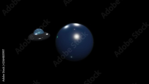 Ufo Orbiting Blue Planet in Dark Space for Science Technology Videos