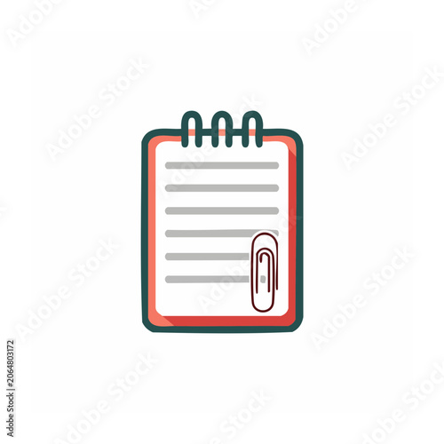 Flat design notepad with paperclip icon