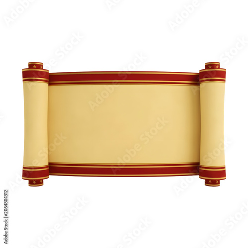 Rolled Scroll with Red and Gold Decorative Borders