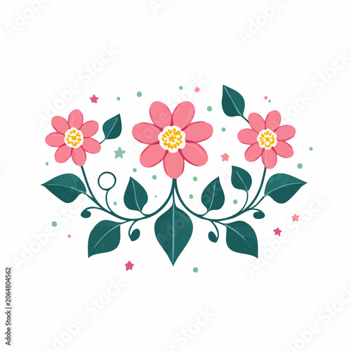Pink Flowers and Green Leaves Decorative Border