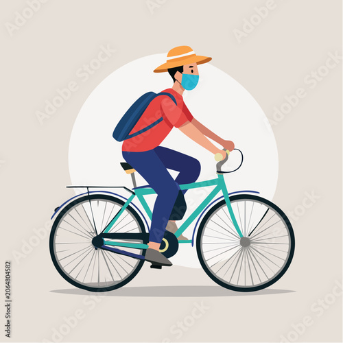 Person wearing a mask riding a bicycle