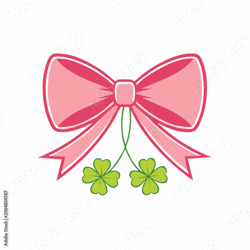 Pink Bow with Lucky Four-Leaf Clovers