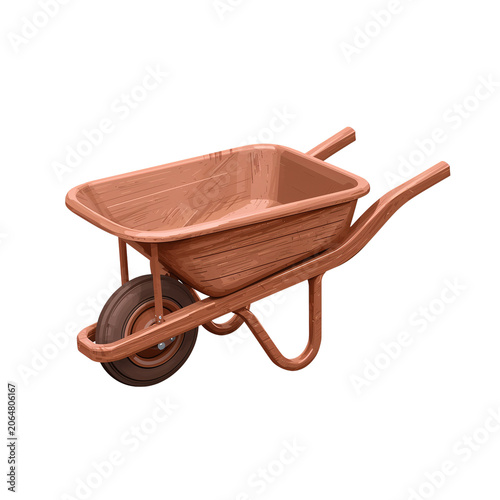 Old rusty metal wheelbarrow with two handles isolated on transparent background
