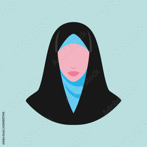 Woman wearing hijab, Muslim female, Islamic clothing, flat design