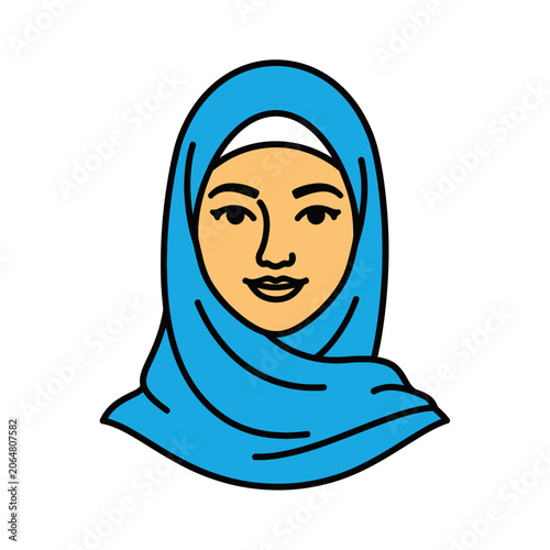 Woman in Blue Hijab Headscarf, Muslim Fashion, Islamic Culture Portrait