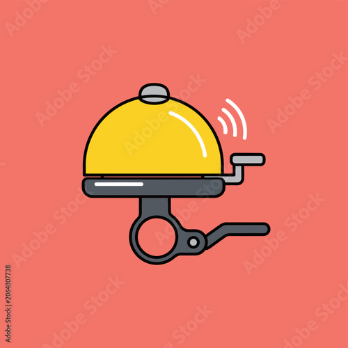 Yellow Bicycle Bell Ringing Icon with Sound Waves