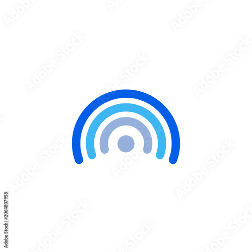 Abstract blue rainbow waves signal icon on white background