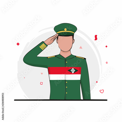 Soldier Saluting with National Flag Emblem