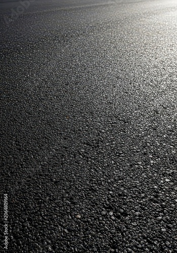 Freshly paved black asphalt road texture showing slight imperfections and smooth surface, ideal for transportation and travel concepts, street, perspective, background