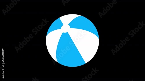 Blue and White Inflatable Beach Ball Rotating on Transparent Background, Looping Animation