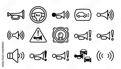 Konstfotografi Car horn and sound wave icons representing noise pollution and communication