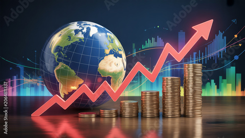 Global economy growth with rising coins