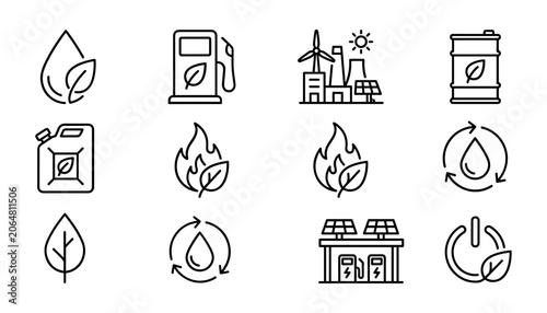 Foto Green energy icons in a grid showing fuel leaf and power concepts for sustainabi