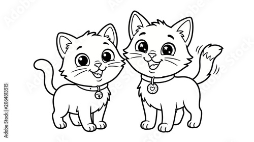 Cute kittens line art coloring page for children activity book.