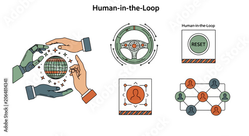 Human in the Loop Concept Illustration with AI and Collaboration.