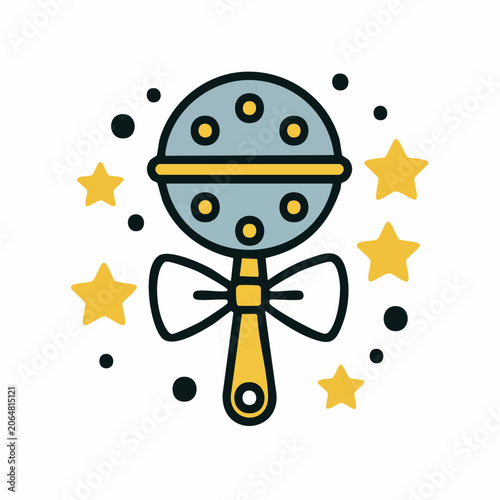 Baby Rattle Icon with Stars and Dots