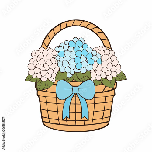 Basket of Hydrangeas with Blue Bow