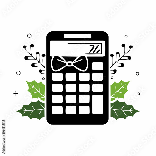 Calculator with Christmas Bow and Holly
