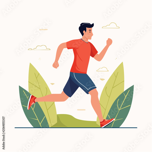 Man Running Outdoors in Flat Design Style
