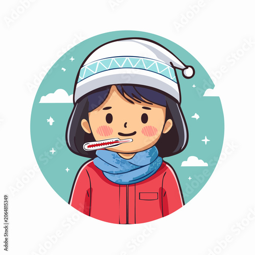 Sick Child with Thermometer