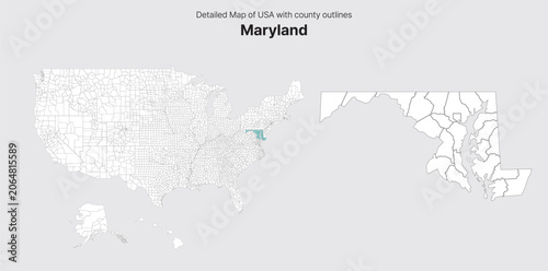 Vector US State and County Boundary Map.
Maryland map.
