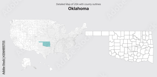 Vector US State and County Boundary Map.
Oklahoma map.