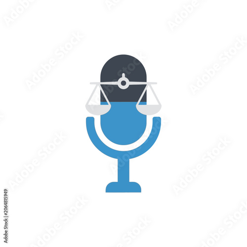 Legal Podcast Icon with Microphone and Scale of Justice Symbolic Flat Design