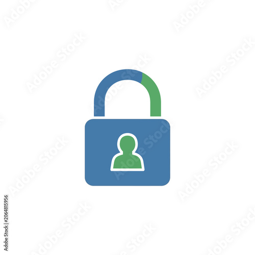Flat color user account security lock icon representing personal data protection and privacy access