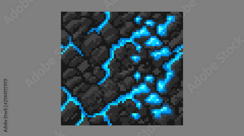 Foto Glowing blue cracks in dark surface.