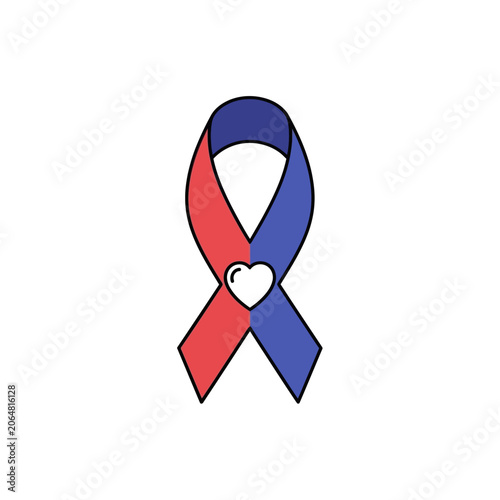 Red and Blue Awareness Ribbon Icon Featuring a Central Heart Symbol for International Unity and Solidarity Causes and Charity Events