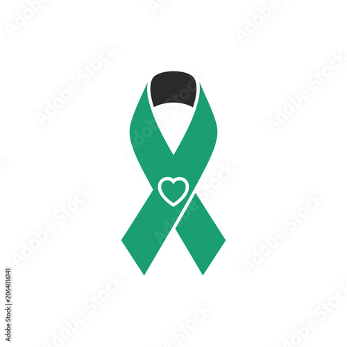 Flat teal green awareness ribbon with heart icon representing support, compassion, and medical health advocacy