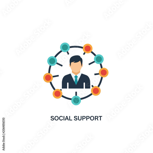 Professional Networking and Social Support Concept Illustration Featuring a Central Business Figure Surrounded by Connected Nodes