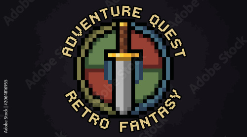 Tableau sur toile Retro fantasy adventure logo with sword.