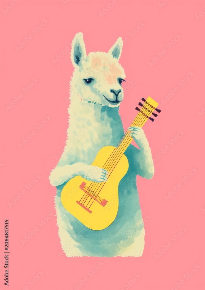 Fototapeta premium Unicorn playing harp guitar mammal music.