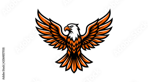 Eagle Mascot Logo, Aggressive Bird of Prey Flying with Wings Spread Wide
