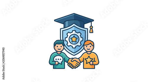 Education Partnership Agreement, Graduation Cap, Shield, Gears, Handshake